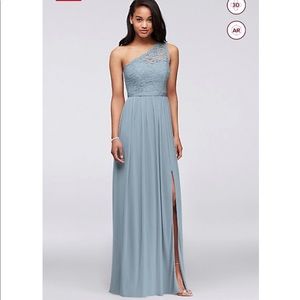 David’s Bridal Long One Shoulder Lace Bridesmaid’s